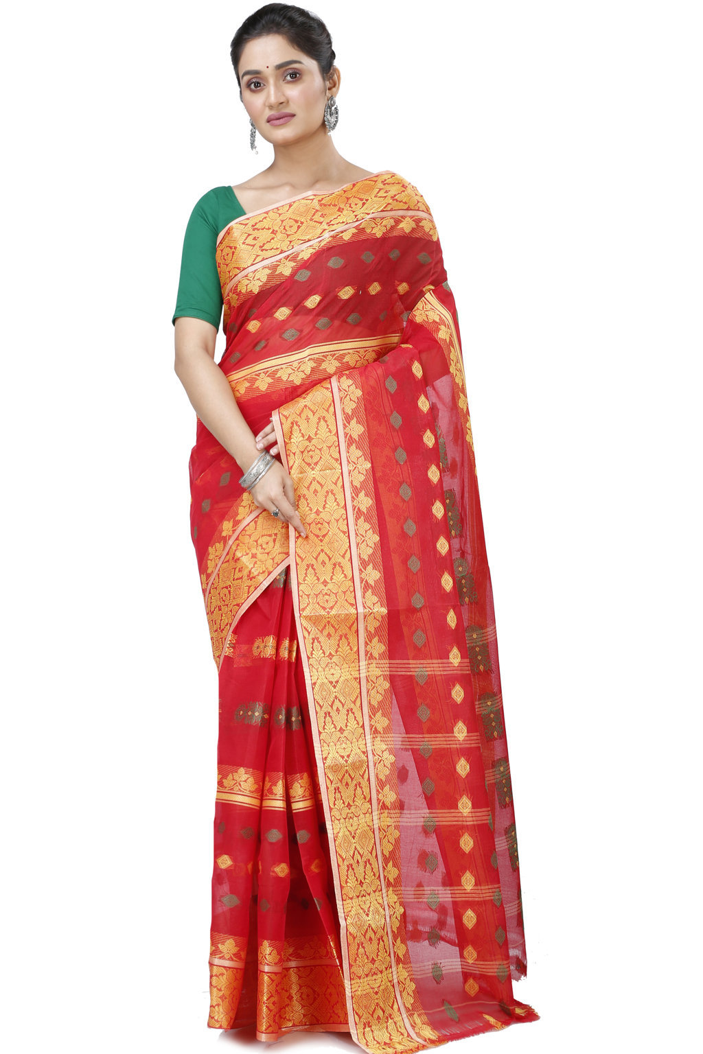Red Pure Cotton Ghusoon Tant Saree (948)